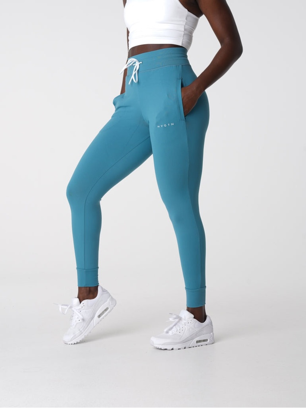 NVGTN High Waisted Form Fitting Cuffed Performance Wear Joggers Blue Size Large